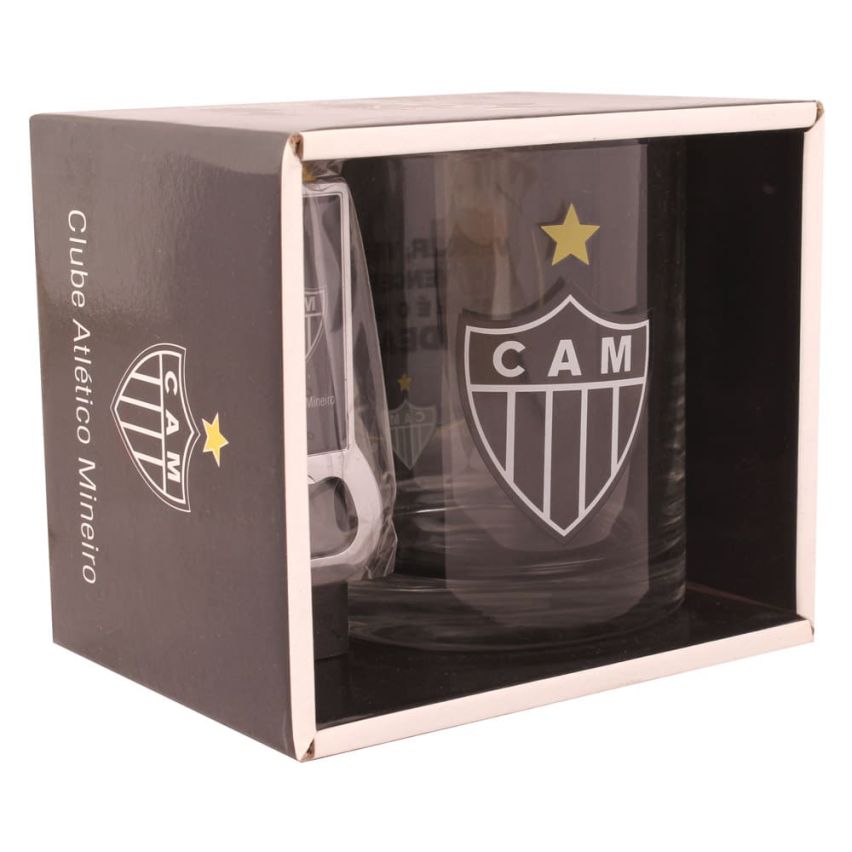 Caneca do Atlético Mineiro de Vidro com Chaveiro Abridor de Garrafa 370 ml