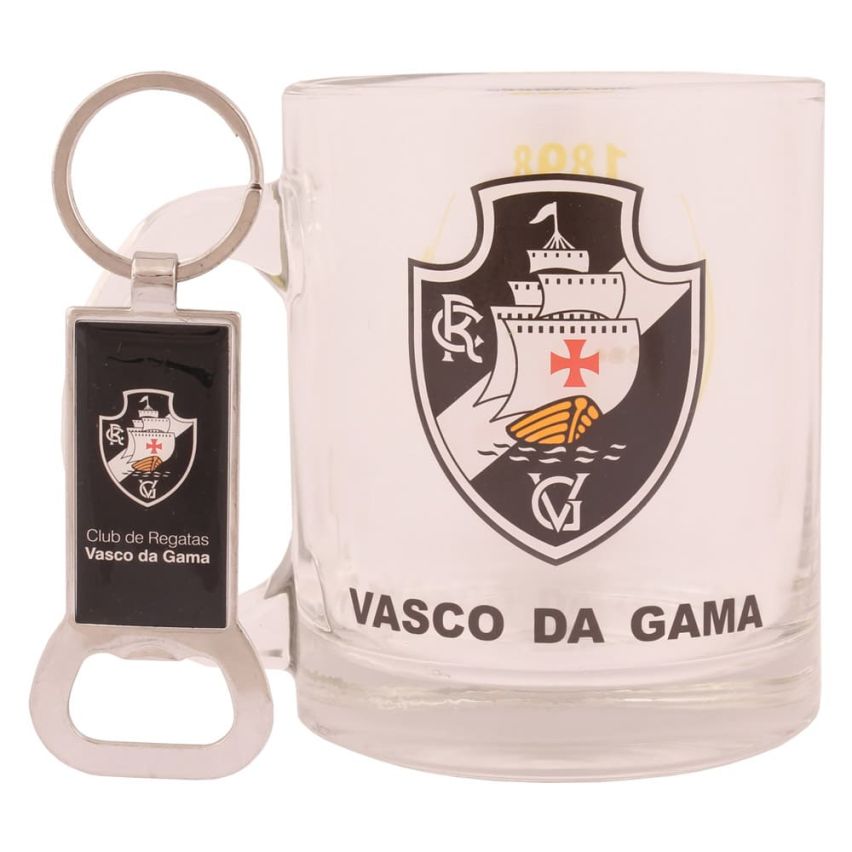 Caneca do Vasco de Vidro com Chaveiro Abridor de Garrafa 370 ml